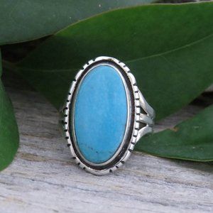 Native American Navajo Turquoise Sterling Silver Triple Split Band Ring Size 9